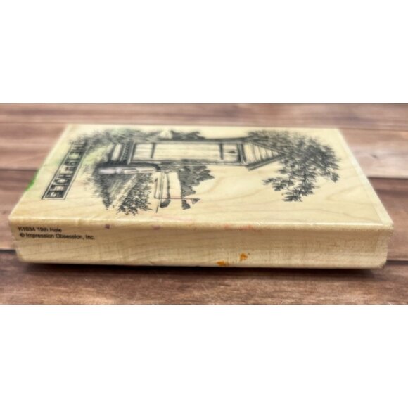 IMPRESSION OBSESSION K1034 19TH HOLE WOOD MOUNTED RUBBER STAMP GOLF OUTHOUSE - Picture 6 of 6